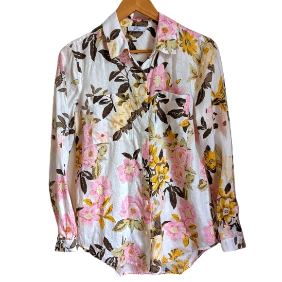 Design Lab Lord & Taylor Tops - 3/30$ LORD & TAYLOR Floral Bohemian Linen Button Front Shirt Size Medium
